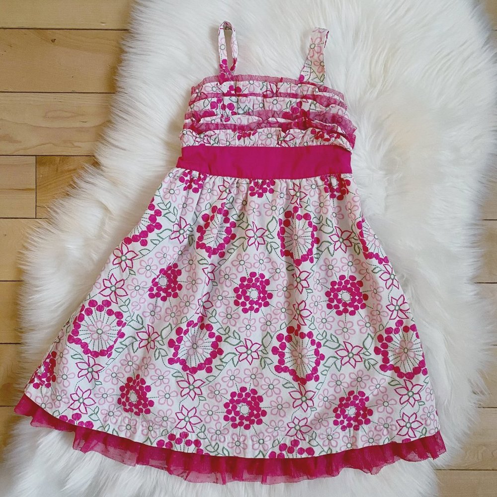 Penelope Mack pink flower print ruffle dress sz 3T